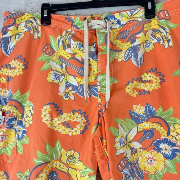 Polo Ralph Lauren New York Men's Size 38 Board Shorts Orange Hawaiian Floral - Picture 5 of 7